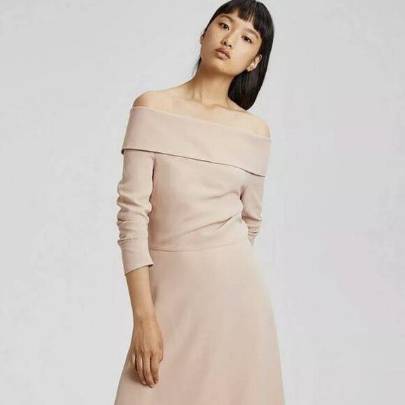 NWT Theory Elegant Mini Taupe Pink Off or On Shoulder Long Sleeve Dress 0/XS - Picture 7 of 7